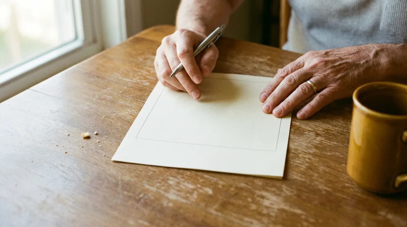 Hands filling out Medicaid enrollment paperwork on a table