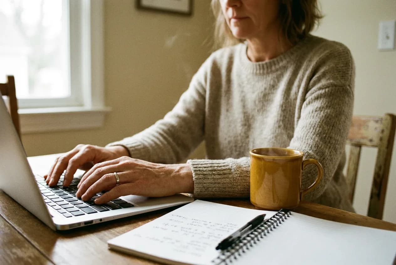 A woman reviews Medicare and Medicaid information on a laptop